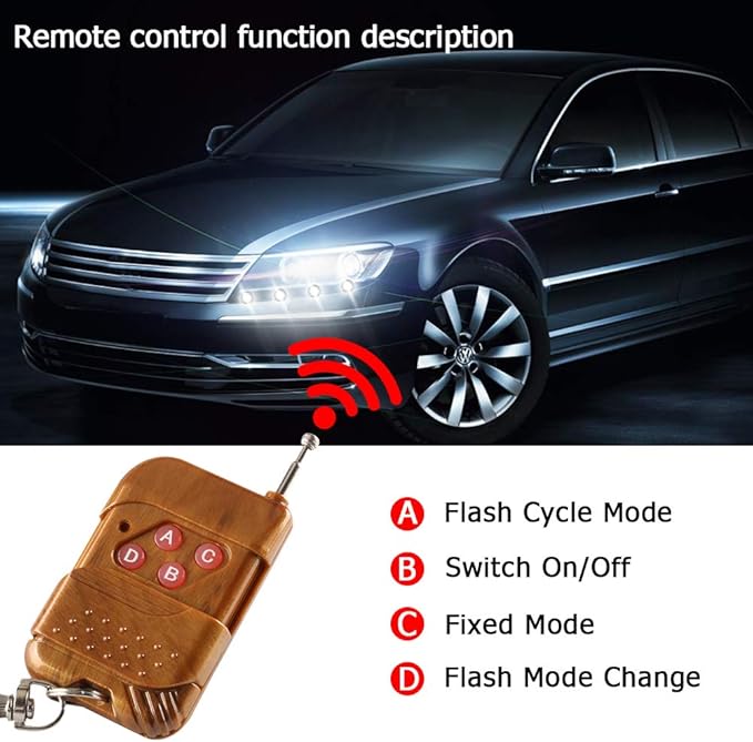 Teguangmei 4 in 1 Car Motorcycle LED Eagle Eye Emergency Strobe Warning Lights Car Truck Accessories DRL Wireless Remote Control Flash Lights 12V White