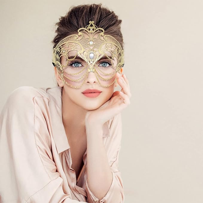 Thmyo Metal Venetian Costume Mask with Laser Cut for Women