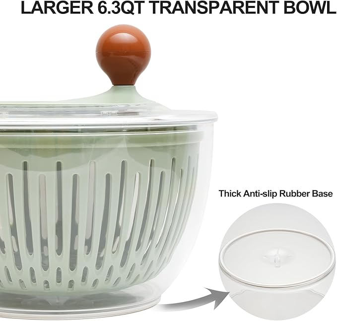 ZHANG XIAO QUAN SINCE 1628 Easy to use pro Pump Salad Spinner 6.3 qt with Bowl, Colander and Built in draining System Lettuce Spinner for Fresh, Crisp, Clean Salad and Produce