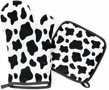 Cow Oven Mitts Set, Kitchen Oven Mitts and Pot Holders Set, Heat Resistant Hot Pads and Oven Mittsfor Baking Cooking Grilling BBQ