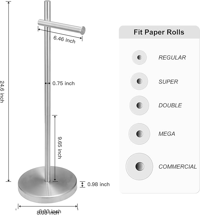 BWE Brushed Nickel Toilet Paper Holder Freestanding Toilet Paper Holder for Bathroom Toilet Paper Storage Holder Stand with Non-Slip Stable Base Modern Stainless Steel Toilet Tissue
