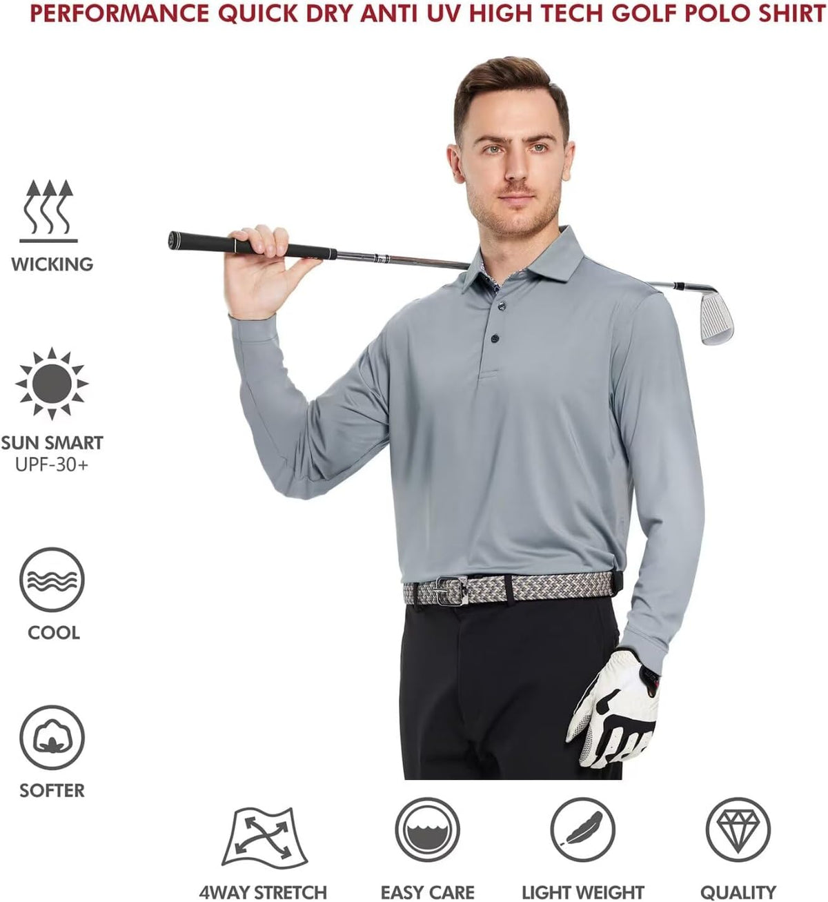 Dark Grey, Mens Polo Shirts Short and Long Sleeve Casual Solid Stylish Dry Fit Performance Designed Collared Golf Polo Shirts for Men.