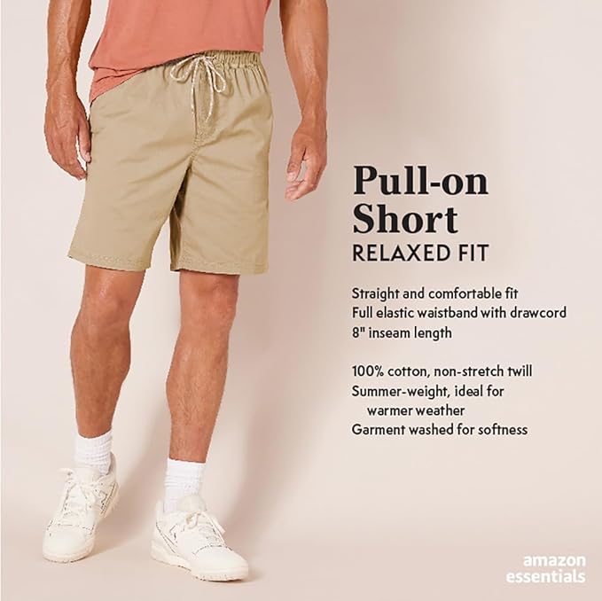 Essentials Men's 8" Inseam Relaxed-Fit Drawstring Walk Short (Available in Plus Size)