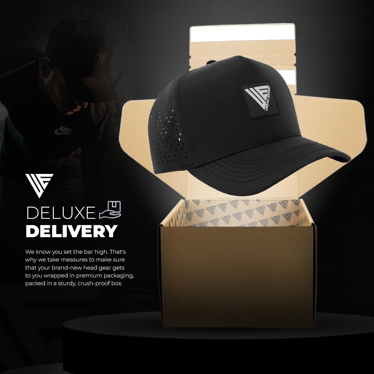 Urban Effort Hydro Performance Hat-Water-Resistant Baseball Cap-Men and Women-Great Snapback for Golf, Adventure,Lake,Workout ( Black )