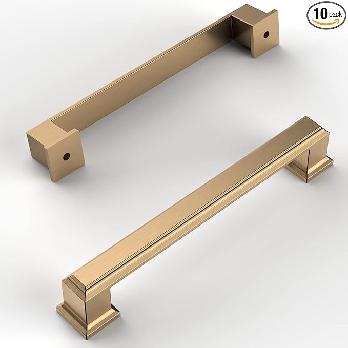 Amerdeco 10 Pack Champagne Bronze Cabinet Pulls - 5 Inch(128mm) Hole Center Cabinet Hardware for Kitchen, Bathroom, Dresser Pulls ZH0001