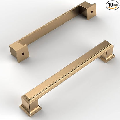 Amerdeco 10 Pack Champagne Bronze Cabinet Pulls - 5 Inch(128mm) Hole Center Cabinet Hardware for Kitchen, Bathroom, Dresser Pulls ZH0001