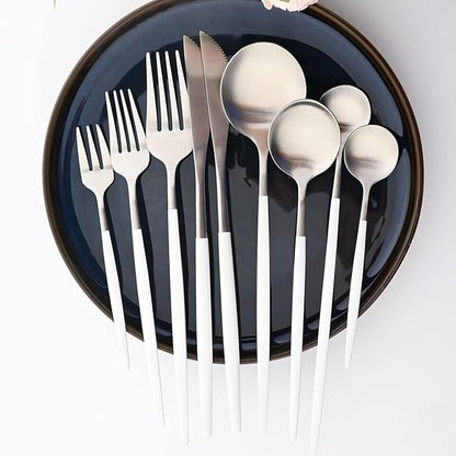 Gugrida White Silver Dessert Spoon Set,6 Pcs 7.08" Tablespoons,Premium Food Grade Stainless Steel Spoons,Durable Metal Spoons,Tablespoon,Silverware Spoons Only,Matte Finish Use for Home,Restaurant