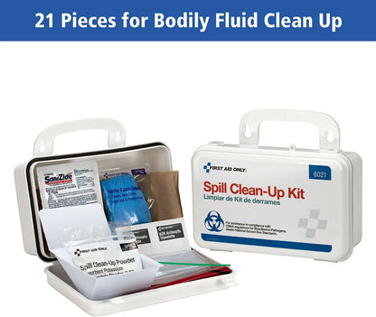 First Aid Only 6021 21-Piece Body Fluid Clean Up Kit, Commercial Cleaning Equipment for Spills in Weatherproof Plastic Case, White