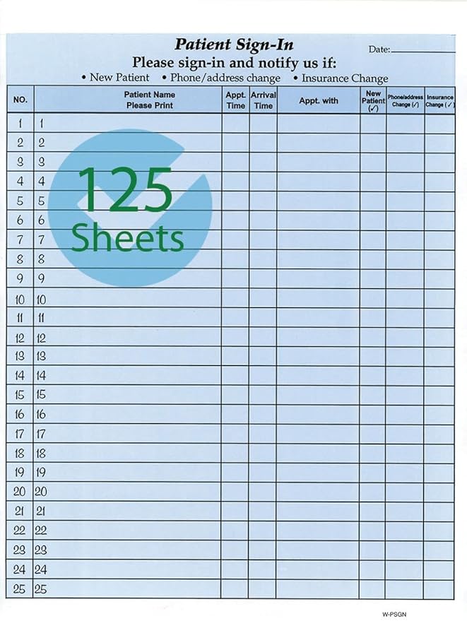 Stockchecks Patient Sign-in Label Sheets, Blue 125 Sheets Carbonless Forms, Hipaa Compliant