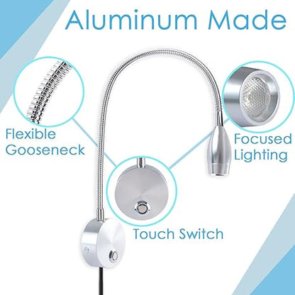 Adust Reading Lights for Books in Bed, Bedside Reading Lamp, 3W LED Dimmable Wall Mount Lamp, Adjustable Colour