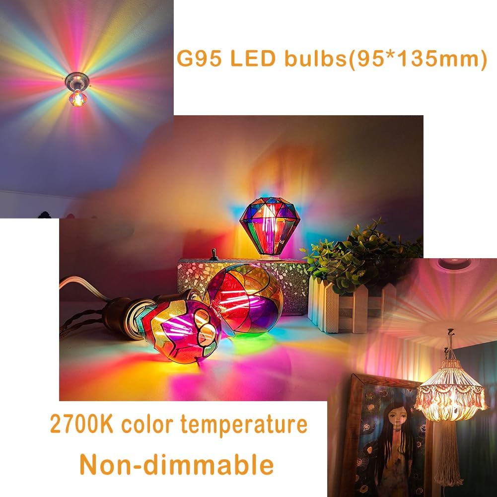 I-SHUNFA Stained Glass Edison LED Light Bulb, E26 Standard Base 6 Watts Heatless G95 Globe Shape LED Light Bulbs for Home Party, Recreation Room,Balcony,Garden,Christmas Decoration?Non-dimmable)