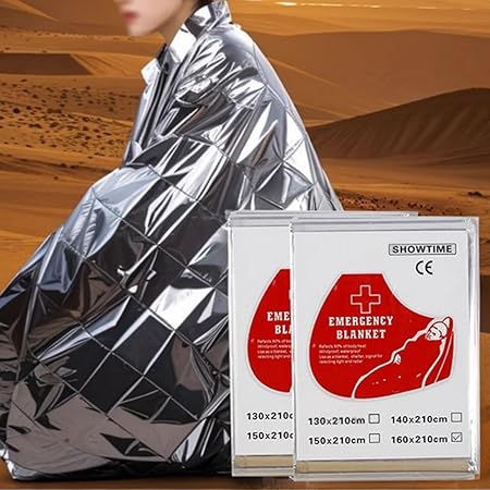 PILLOBOX Emergency Mylar Blanket,Portable Space Blanket Survival Kit for Outdoors, Hiking, Camping Survival Reflective Thermal First Aid Foil Blanket 52 x 82 inches 1 Pack