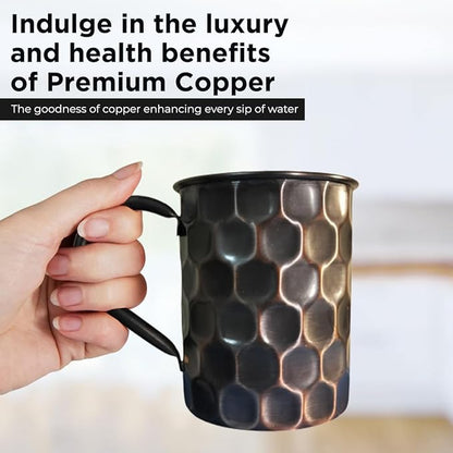 Premium Ayurvedic Copper Mug With Handle- 16OZ473ML Pack of 1 Black Honeycomb Design  100 Pure Copper Moscow Mule Mugs For Drinking  Party Mugs  Drink Ware  Mugs for Drinks