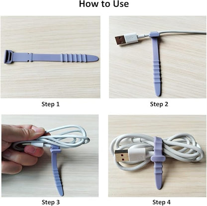 Silicone Zip Ties, Reusable Zip Ties, 20pcs Rubber Cable Ties Straps for Wire Management, Elastic Cable Organizer for Home Office Table Desk. 4.5 Cord Ties in White, Black, Pink, Purple and Blue