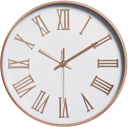 12 Inch Classic Round Clock, Traditional Roman Numeral Quartz Wall Clock, Modern Silent Non-Ticking Home for Living Room/Kitchen/Office Decorative,Gold