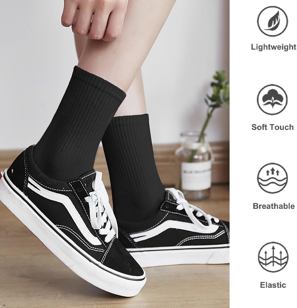3 Pairs - Women's Simple Personality Solid Color Mid-Socks, Spring and Autumn Student Japanese Girls Mid-Socks - Black - One size fits all