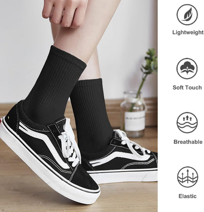 3 Pairs - Women's Simple Personality Solid Color Mid-Socks, Spring and Autumn Student Japanese Girls Mid-Socks - Black - One size fits all