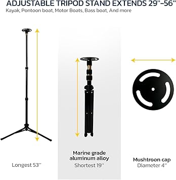 Seal Skin Boat Cover Support Pole with Straps Adjustable Height from 29" to 56" Telescoping Support System with Aluminum Tripod Base Poles for Jon Boat Pontoon Boat Cover Marine Grade