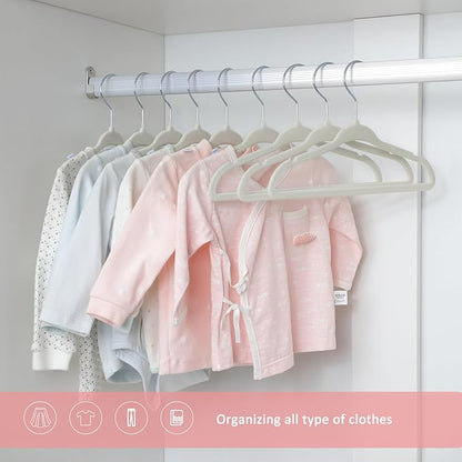 ManGotree Baby Velvet Clothes Hangers, Childrens Kids Hangers for Clothes Space Saving Non-Slip 15 Pack (Beige)