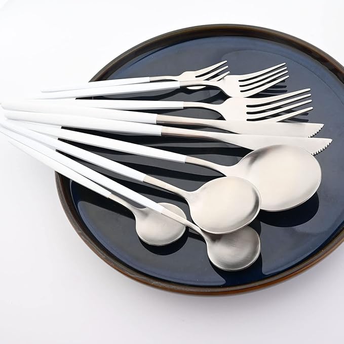 Gugrida White Silver Dessert Spoon Set,6 Pcs 7.08" Tablespoons,Premium Food Grade Stainless Steel Spoons,Durable Metal Spoons,Tablespoon,Silverware Spoons Only,Matte Finish Use for Home,Restaurant