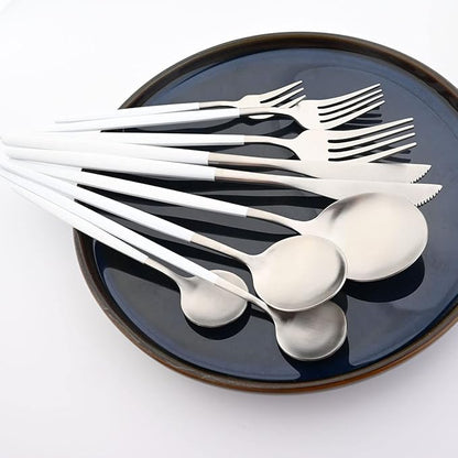Gugrida White Silver Dessert Spoon Set,6 Pcs 7.08" Tablespoons,Premium Food Grade Stainless Steel Spoons,Durable Metal Spoons,Tablespoon,Silverware Spoons Only,Matte Finish Use for Home,Restaurant