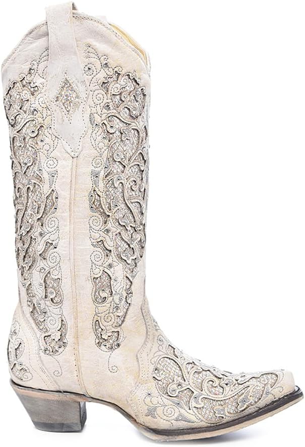 Boots women's White Western Snip Toe Wedding Boots