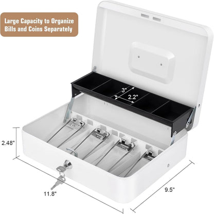 Sumerfnt Cash Box with Lock and Money Tray Money Box for Cash, Metal Lock Box for Money Cash Register (Box contains cosmetic scratches and dents)