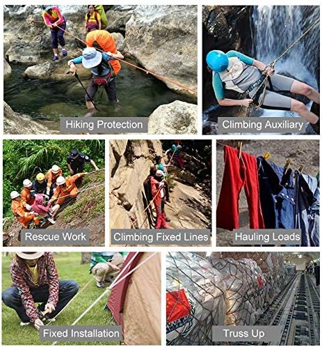 X XBEN Outdoor Climbing Rope 10M(32ft) 20M(64ft) 30M(96ft) 50M(160ft) 70M(230ft) 152M(500FT) 352M(1000FT) Static Rock Climbing Rope for Escape Rope Ice Climbing Equipment Fire Rescue Parachute
