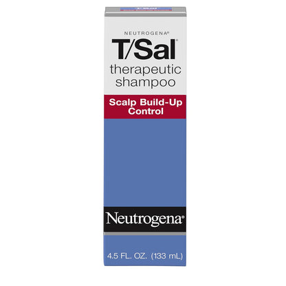 Neutrogena T/Sal Therapeutic Dandruff Shampoo, Scalp Build-Up Control, 3% Salicylic Acid,Psoriasis Treatment, Seborrheic Dermatitis Shampoo, Clears Flakes, Fragrance Free, 4.5 fl oz (Open Container)