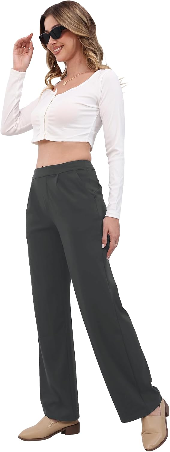TOPYOGAS Womens Wide Leg Pants Dress Pants Stretchy Business High Waisted Work Slacks with Pockets