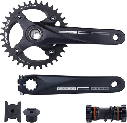 BOLANY Bike Cranksets 170mm Hollow Integrated 104BCD Single Speed Round Chainring 34T36T MTB Crankset with Bottom Bracket