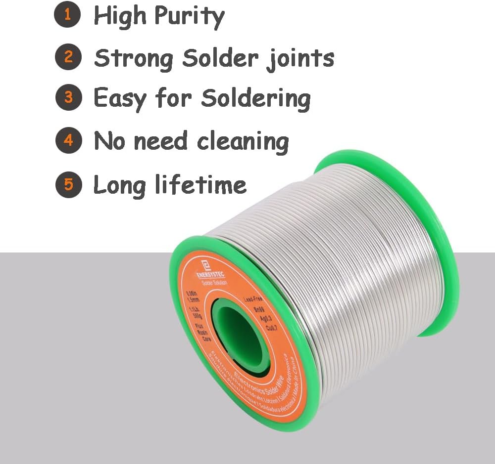 500g Solder Wire Lead Free Rosin Flux Core Diameter 1.5mm 0.06 Alloy Sn99 Ag0.3 Cu0.7 Wide Solder Gauge Unleaded Fast Melting Solder Wire No Clean Electronics Soldering 1.1 Pound Large Electric Solder