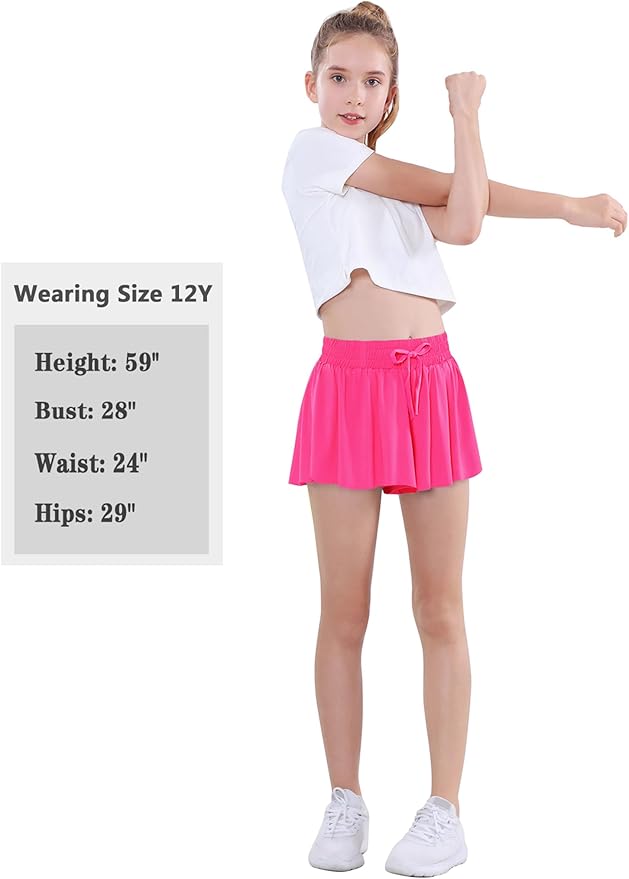 EXARUS Girls Butterfly Shorts Flowy Skirt Skort Athletic Cheer Flutter Dance 2 in 1 Running Preppy Clothes Kids 6-14Y