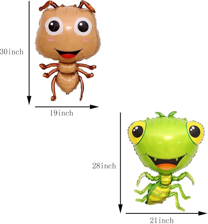 8PCS Insect Animal Balloons Set Bee Gecko Ant Mantis Foil Mylar Balloon for Girls Boys Garden Insect Animals Themed Birthday Party Supplies Decorations