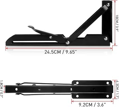 Folding Shelf Brackets, Heavy Duty Stainless Steel Collapsible Triangle Shelf Bracket, 2 Pcs Folding Shelf Hinge Wall Mounted Space Saving DIY Bracket, Max Load 130lb (10 Inch)