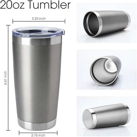 HASLE OUTFITTERS 20oz Tumblers Bulk Stainless Steel Cup with Lid Double Wall Vacuum Insulated Coffee Mug for Cold  Hot Drinks 1 Pack, Grey