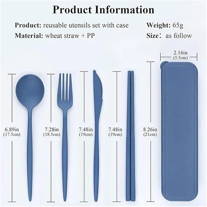 travel utensils 4PCSSet Wheat Straw Knife, Fork, Spoon And Chopsticks Set Students Outdoor Travel Portable Tableware(Orange)