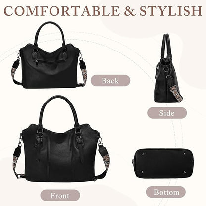 VASCHY Hobo Bags for Women, Vegan Leather Top Handle Satchel Shoulder Purse Handbag Purse with Crossbody Guitar Strap