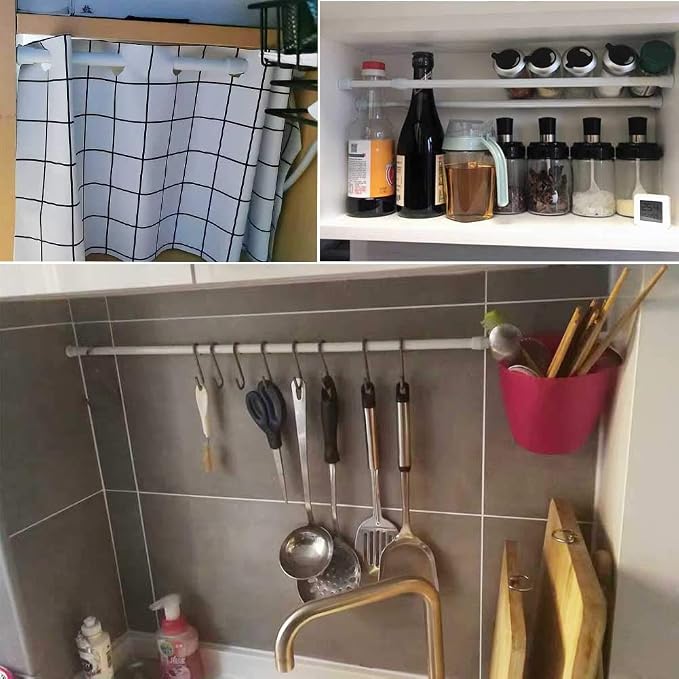 AIJIEGUANG Spring Tension Curtain Rods 28-43in Spring Load Adjustable Expandables Heavy Duty Steel Small Short Tension Curtain Rod for Windows,Kitchen,Doorway,Bathroom,Cupboard Bars