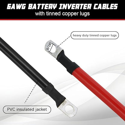 6 AWG Battery Cable 1FT 6 Gauge Pure Copper Battery Inverter Cables with 516 in Lugs Both Ends Power Inverter Wire Set for Automotive Solar Power Inverter Marine Boat RV Car Motorcycle (1FT)