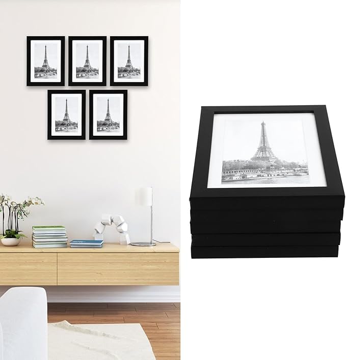 5Pcs Photo Frame, 7in High Transparency Black Decorative Rugged Picture Frame, Stylish PVC Black Edge DIY Design Combination Picture Frame Ornament