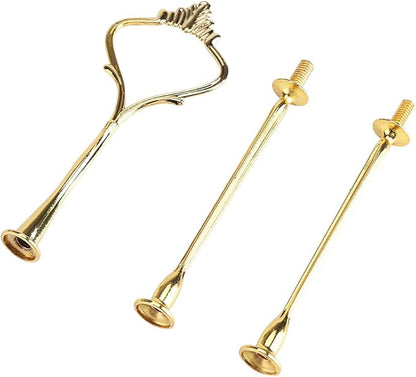 Tiered Tray Hardware 2 Tier Tray Two Tiered Tray Cake Tray Stand Handle Fruit Plate Hardware Fitting Holder (Two-Tier Small Round Gold)