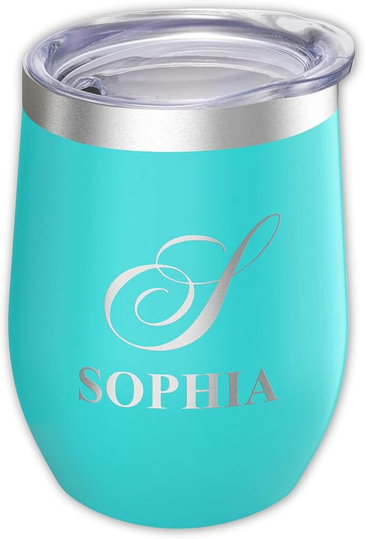 Gifts Inscribed Personalized Wine Tumbler with Lid  Custom Stainless Steel Tumbler Engraved - Customized Wine Travel Mug Insulated for Hot and Cold - Gift for Wedding, Bridal Party, Birthday (Teal)