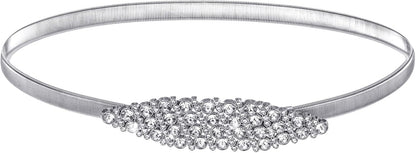 Rhinestone Belt for Formal Dress Silver Elastic Adjustable Thin Metal Belts, Skinny Ladies Belt for Women Dresses Wedding Party Formal Occasions(29–33 Inches)