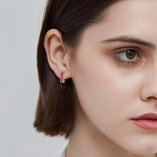 C Shaped Cubic Zirconia Cartilage Small Hoop Earrings for Women 925 Sterling Silver Post 18K Gold Plated Hypoallergenic Multi Colors Crystal Open Round Circle Huggie Hoops Minimalist Hooped Fashion Jewelry Gifts 13mm