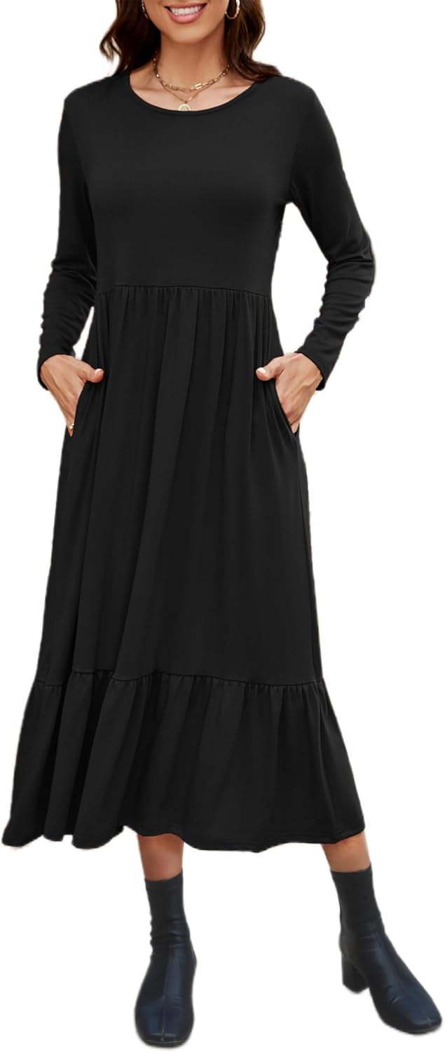 Kirundo 2026 Women's Short Sleeve Summer Dresses Crewneck Long Sundress Casual Flowy Tiered Maxi Dress with Pockets.