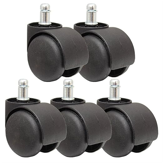 Caster Wheels Set 50mm Office Chair Roller Castor Wheels - Set of 5 - Black Heavy Duty Casters