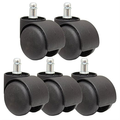 Caster Wheels Set 50mm Office Chair Roller Castor Wheels - Set of 5 - Black Heavy Duty Casters