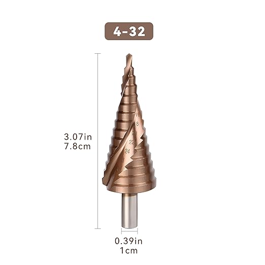 M35 Cobalt Step Drill Bit, Metric Double Spiral Flute Heavy Duty Unibit, 4-32mm (3/16" to 1-1/4") HSS Cone Drill Bit for Stainless Steel Aluminum Sheet Metal Wood Plastic