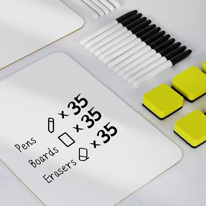 Dry Erase Lapboards, HERKKA 35 Pack Double Sided Dry Erase Lap Boards 9 x 12.5 Inch, 35 Markers, 35 Erasers, Small Dry Erase Boards for Students Classroom Teacher Supplie
